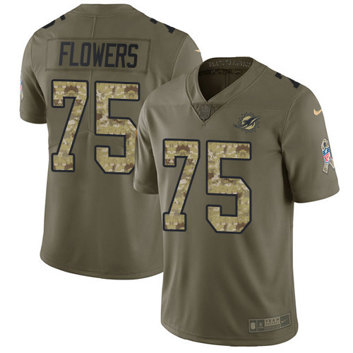 Nike Miami Dolphins #75 Ereck Flowers Olive Camo Youth Stitched NFL Limited 2017 Salute To Service Jersey